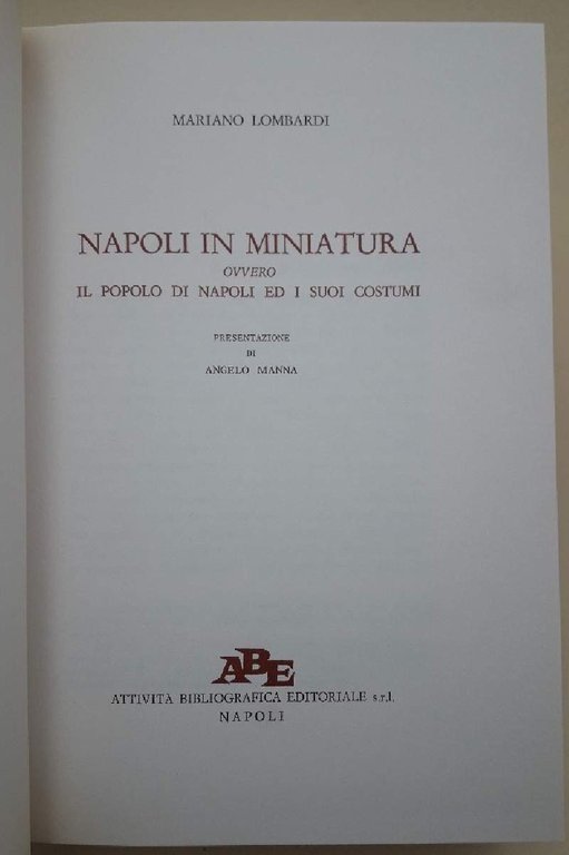NAPOLI IN MINIATURA OVVERO IL POPOLO DI NAPOLI ED I …