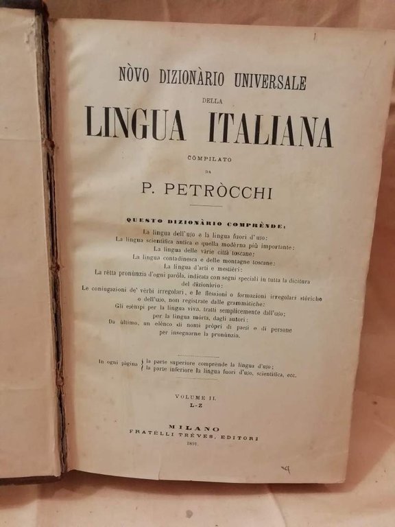 NOVO DIZIONARIO UNIVERSALE DELLA LINGUA ITALIANA Vol. II (1891)