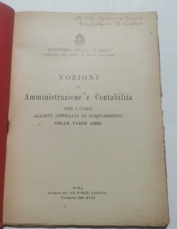 Nozioni di Amministrazione e Contabilità per i corsi Allievi Ufficiali …