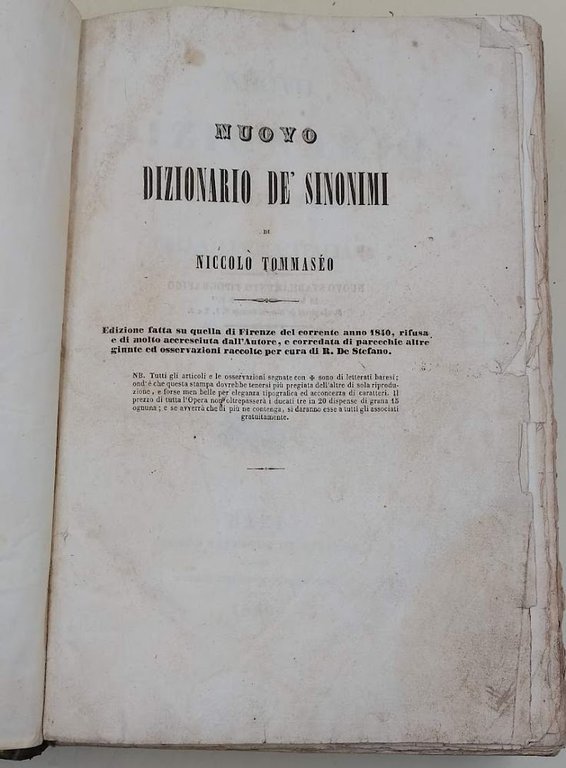 NUOVO DIZIONARIO DEI SINONIMI DELLA LINGUA ITALIANA( 1840)