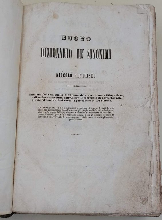 NUOVO DIZIONARIO DEI SINONIMI DELLA LINGUA ITALIANA( 1840)