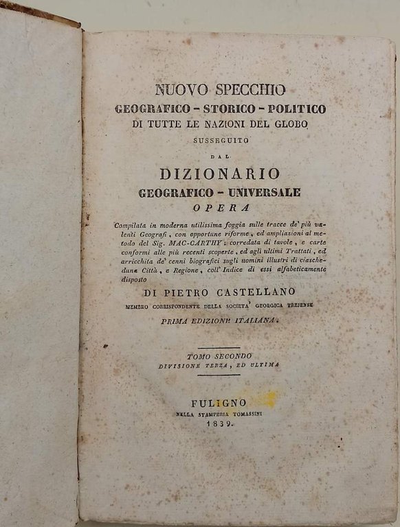NUOVO SPECCHIO GEOGRAFICO-STORICO-POLITICO DI TUTTE LE NAZIONI DEL GLOBO(1939)