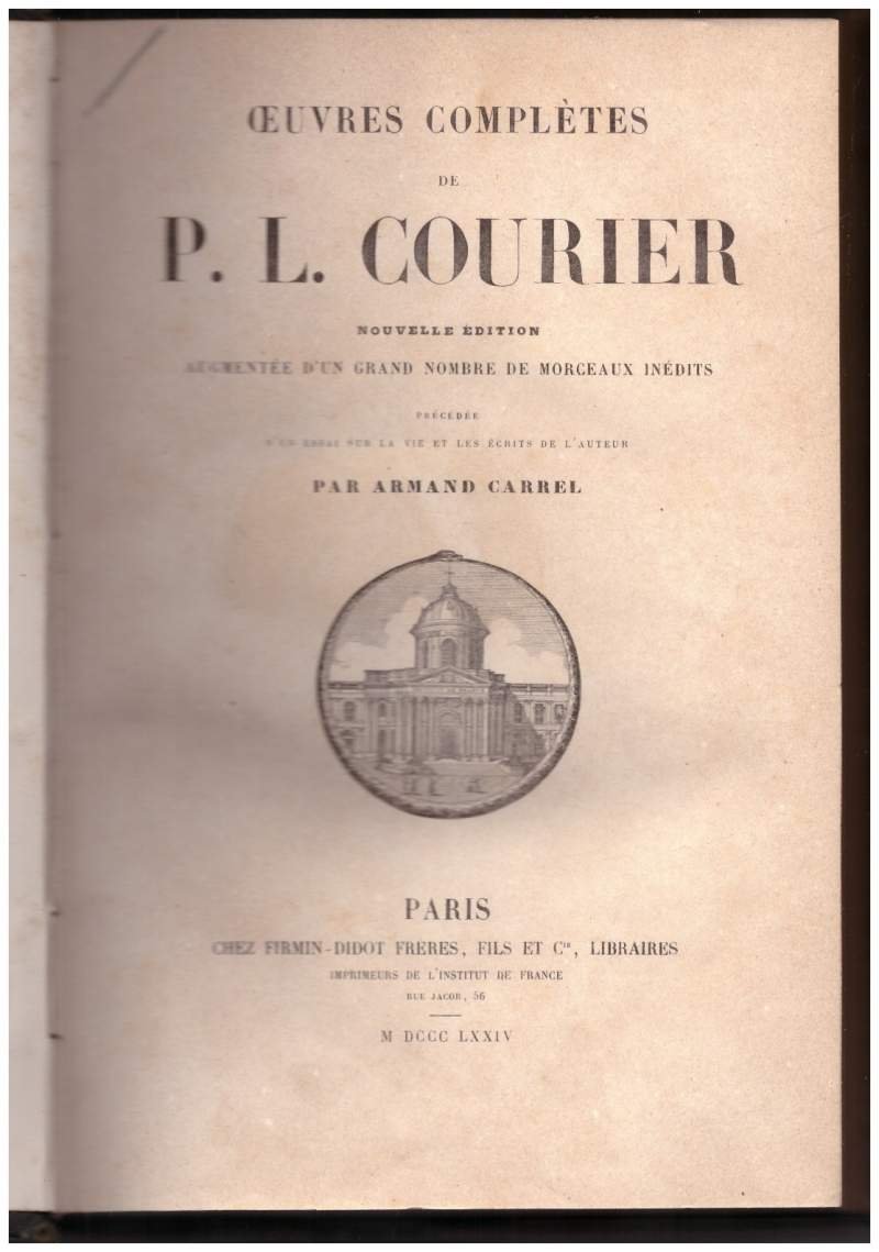 OEUVRES COMPLETES DE P.L. COURIER nouvelle édition augmentée d'un grand …