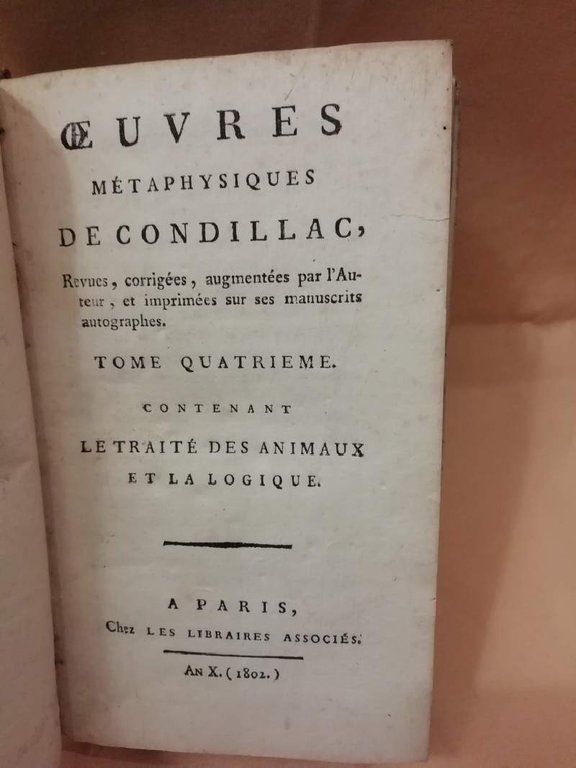 OEUVRES METAPHYSIQUES DE CONDILLAC tome quatrieme (1802)