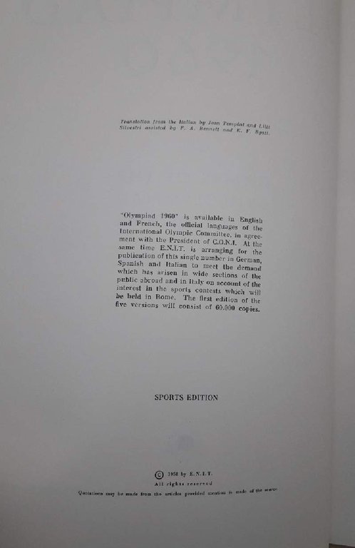 OLYMPIAD 1960-GAMES OF THE XVII OLYMPIAD ROME MCMLX(1958)