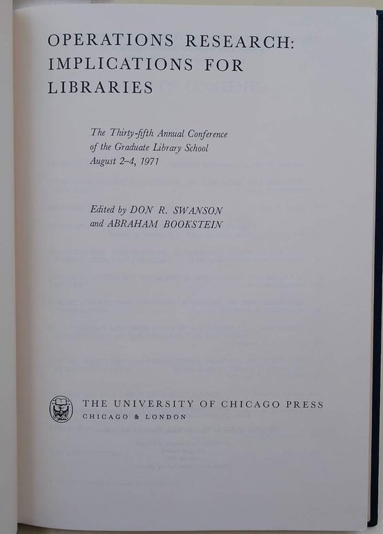 OPERATIONS RESEARCH: IMPLICATIONS FOR LIBRARIES( 1971)