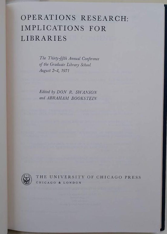OPERATIONS RESEARCH: IMPLICATIONS FOR LIBRARIES( 1971)