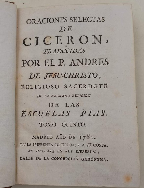 ORACIONES SELECTAS DE CICERON- tomo V-(1781)