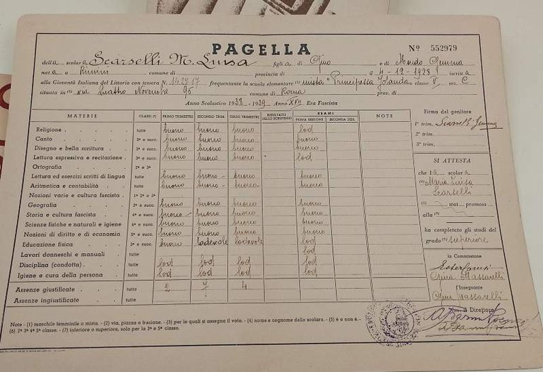 PAGELLE SCOLASTICHE (3) ANNI 1935/1939