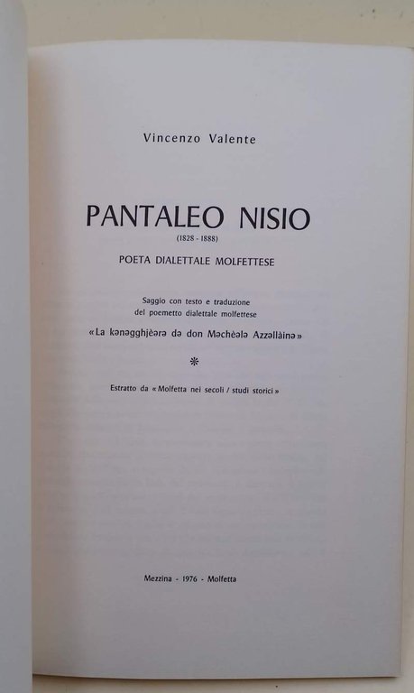 PANTALEO NISIO (1828-1888) POETA DIALETTALE MOLFETTESE(1976)