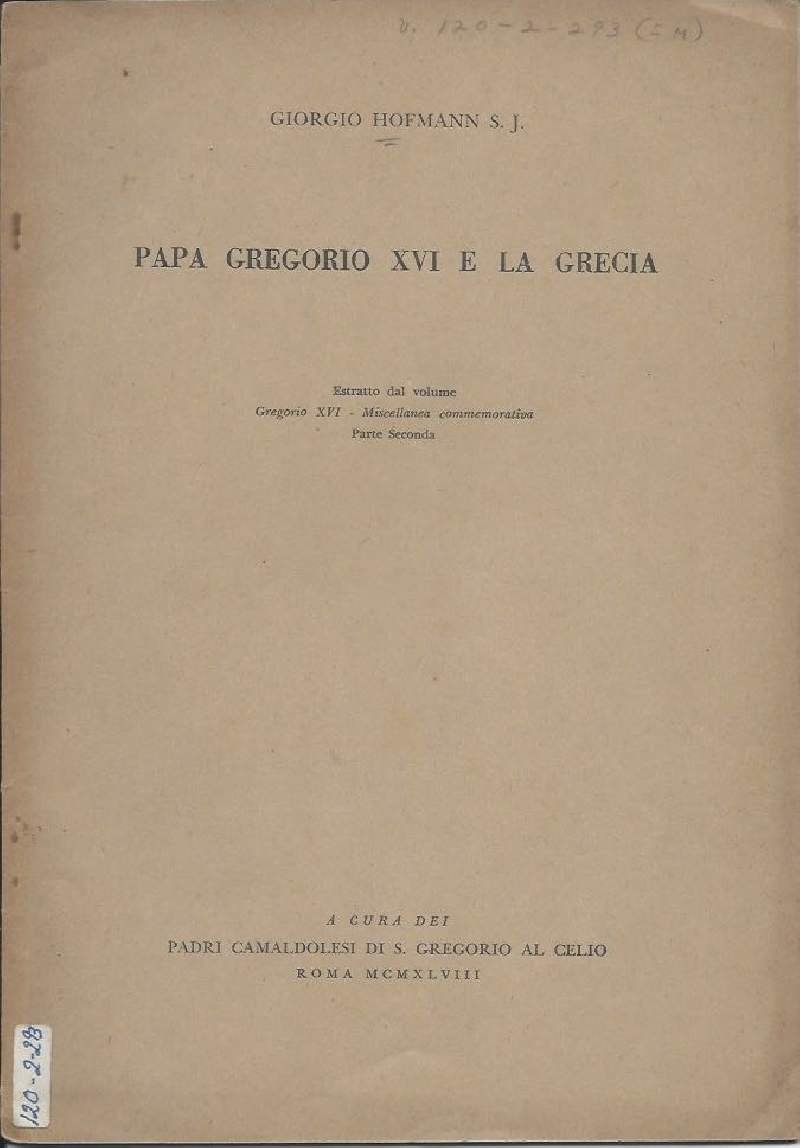 PAPA GREGORIO XVI E LA GRECIA (1948)