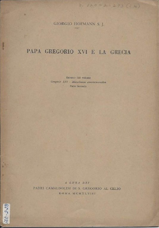PAPA GREGORIO XVI E LA GRECIA (1948)