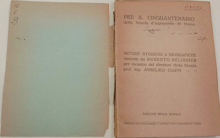 PER IL CINQUANTENARIO DELLA SCUOLA D'INGEGNERIA DI ROMA(ANNI '20)