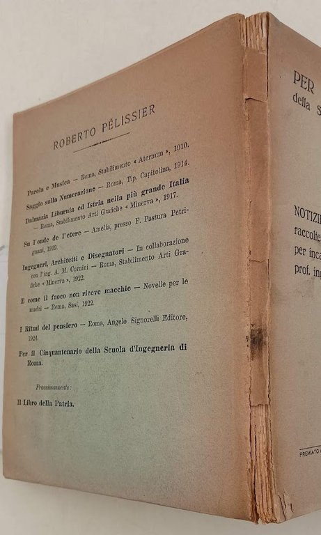 PER IL CINQUANTENARIO DELLA SCUOLA D'INGEGNERIA DI ROMA(ANNI '20)