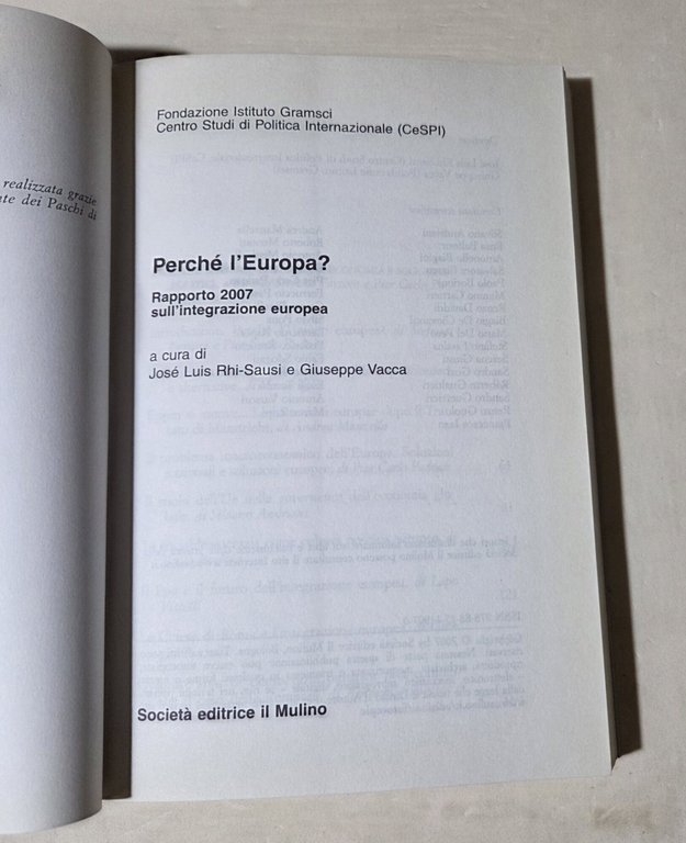 Perché l'Europa. Rapporto 2007 sull'integrazione europea