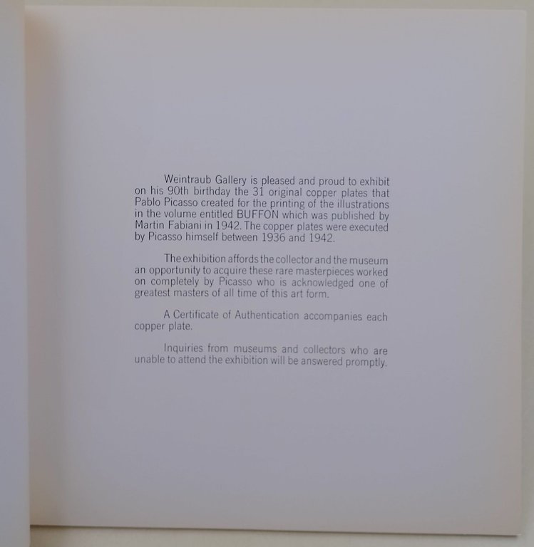 Picasso-31 cancelled original plates-Histoire naturelle de Buffon
