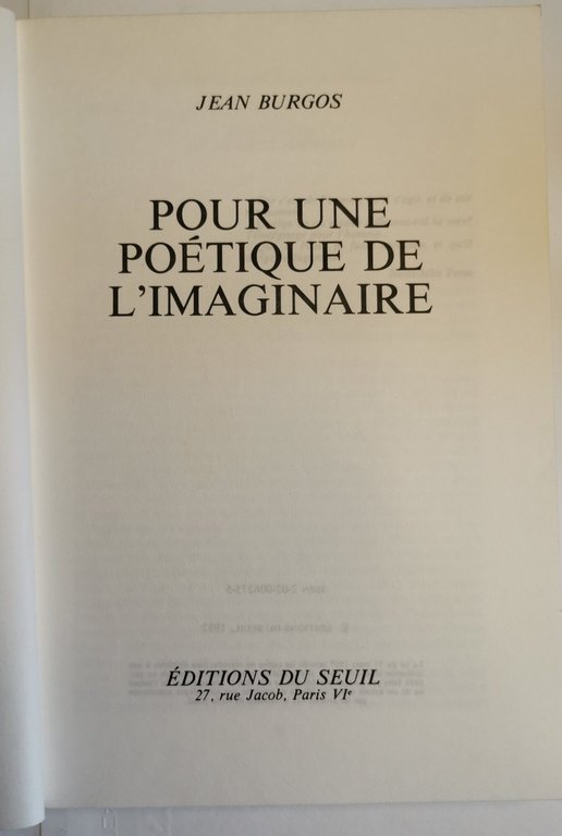 Pour une poétique de l'imaginaire