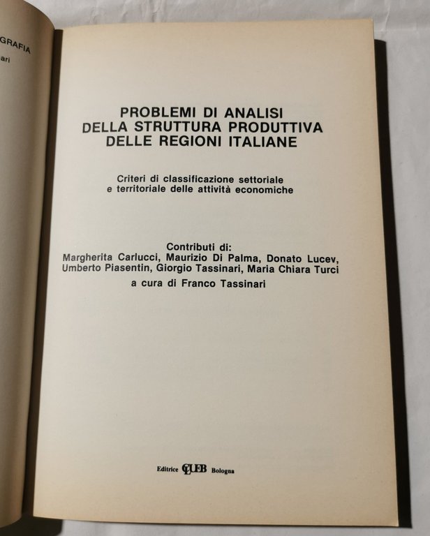 Problemi di analisi della struttura produttiva delle regioni italiane