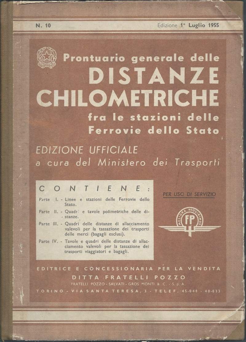 PRONTUARIO GENERALE DELLE DISTANZE CHILOMETRICHE FRA LE STAZIONI DELLE FERROVIE …