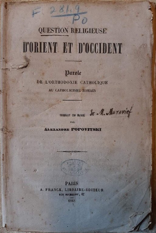 QUESTION RELIGIEUSE D'ORIENT ET D'OCCIDENT(1853)