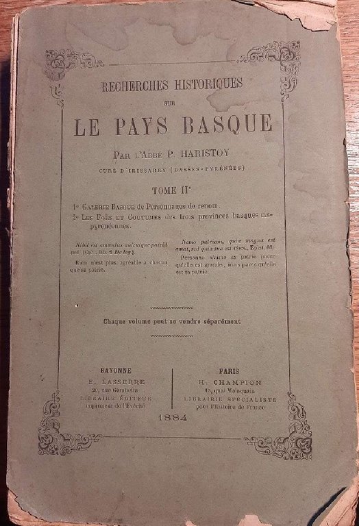 RECHERCHES HISTORIQUES SUR LE PAYS BASQUE - TOME II- 1884)