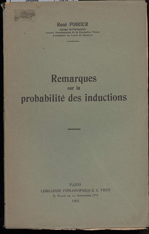 REMARQUES SUR LA PROBABILITE DES INDUCTIONS