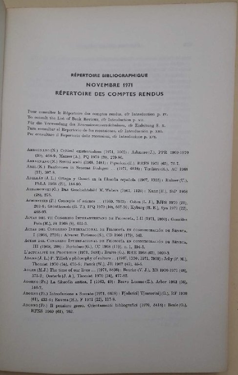 REPERTOIRE BIBLIOGRAPHIQUE DE LA PHILOSOPHIE- TOME XXIII, N. 4(NOVEMBRE 1971)