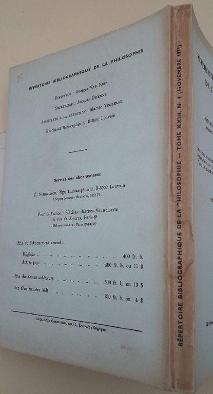 REPERTOIRE BIBLIOGRAPHIQUE DE LA PHILOSOPHIE- TOME XXIII, N. 4(NOVEMBRE 1971)
