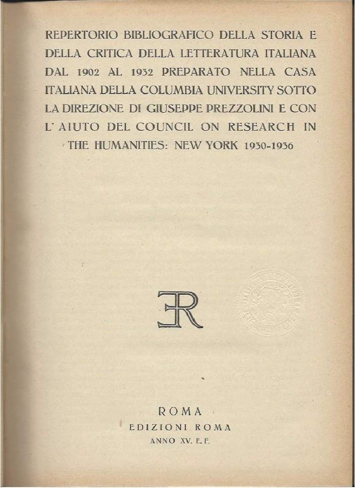 REPERTORIO BIBLIOGRAFICO DELLA STORIA E DELLA CRITICA DELLA LETTERATURA ITALIANA …