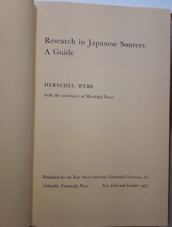 RESEARCH IN JAPANESE SOURCES: A GUIDE(1965)