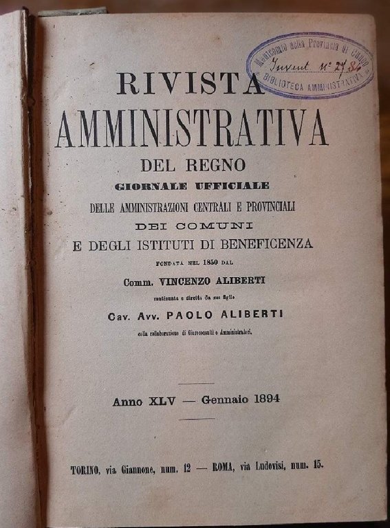 RIVISTA AMMINISTRATIVA DEL REGNO -GIORNALE UFFICIALE DELLE AMMINISTRAZIONI CENTRALI E …