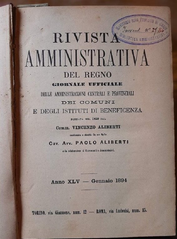 RIVISTA AMMINISTRATIVA DEL REGNO -GIORNALE UFFICIALE DELLE AMMINISTRAZIONI CENTRALI E …