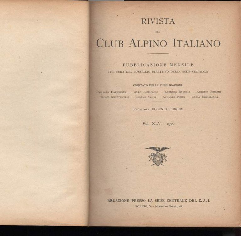 RIVISTA DEL CLUB ALPINO ITALIANO-Pubblivazione mensile vol. XLV/XLVI(1926/1927) | Immagine Gallery 2
