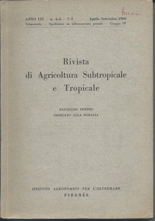 RIVISTA DI AGRICOLTURA SUBTROPICALE E TROPICALE - Anno LIV n. …