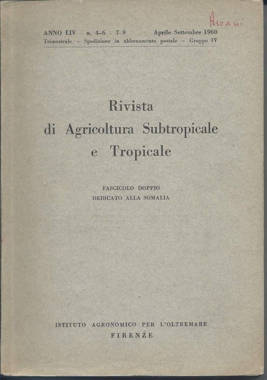 RIVISTA DI AGRICOLTURA SUBTROPICALE E TROPICALE - Anno LIV n. …