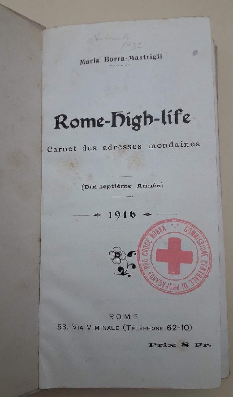 ROME-HIGH-LIFE-CARNET DES ADRESSES MONDAINES-DIX SEPTIEME ANNEE(1916)