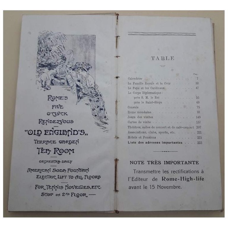 ROME-HIGH-LIFE-CARNET DES ADRESSES MONDAINES-DIX SEPTIEME ANNEE(1916)