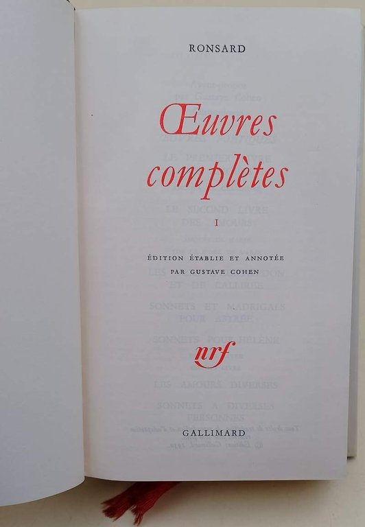 RONSARD- OEUVRES COMPLETES VOL I- ( 1972)