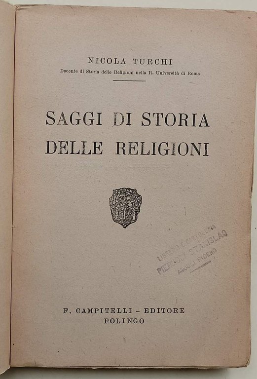SAGGI DI STORIA DELLE RELIGIONI (1924)