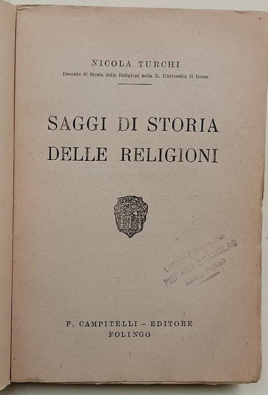 SAGGI DI STORIA DELLE RELIGIONI (1924)