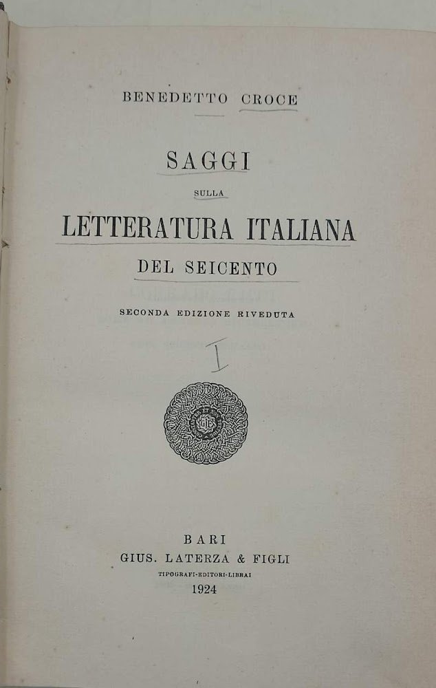 SAGGI SULLA LETTERATURA ITALIANA DEL SEICENTO( 1924)