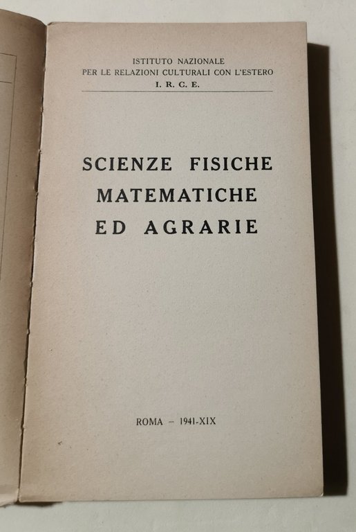 Scienze fisiche matematiche ed agrarie