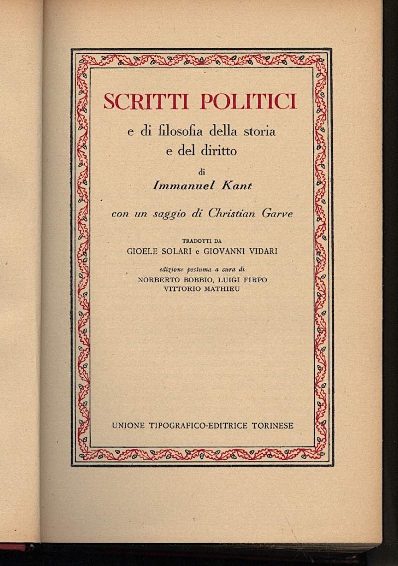 SCRITTI POLITICI e di filosofia della storia e del diritto