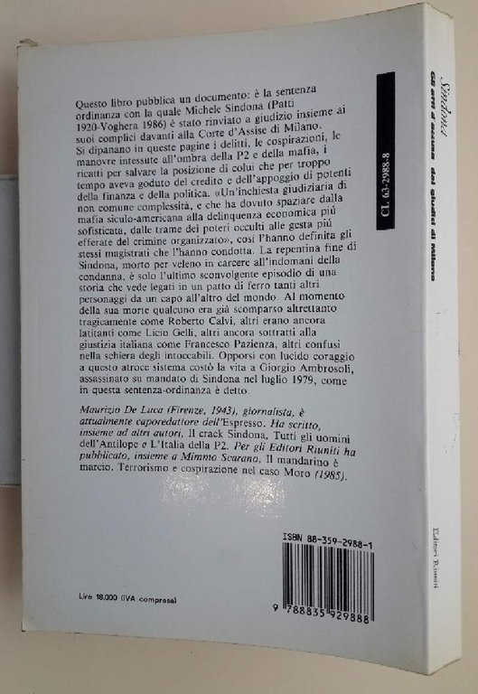 SINDONA - GLI ATTI D'ACCUSA DEI GIUDICI DI MILANO( 1986)
