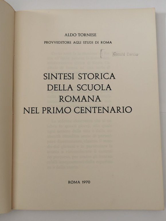 Sintesi storica della Scuola Romana nel primo centenario