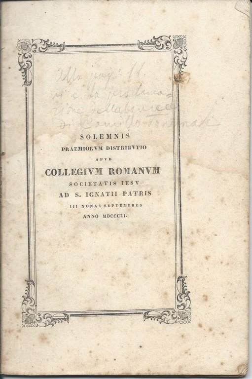 SOLEMNIS PRAEMIORUM DISTRIBUTIO APUD COLLGIUM ROMANUM SOCIETATIS IESU AD S. …