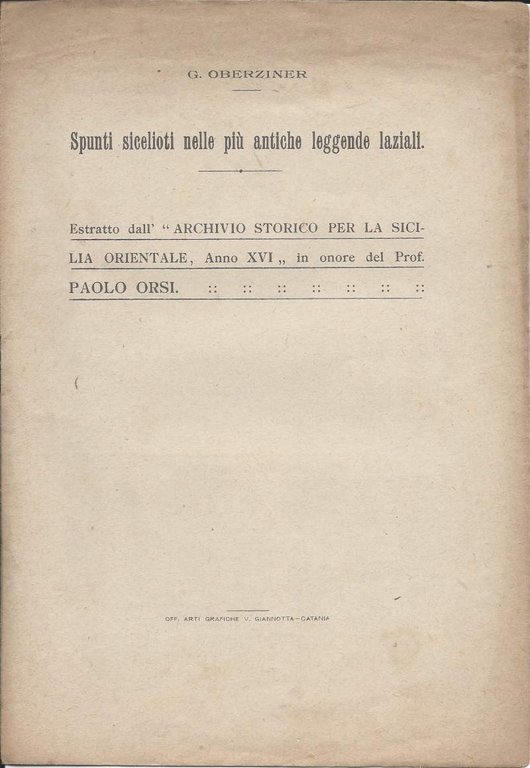 SPUNTI SICELIOTI NELLE PIU ANTICHE LEGGENDE LAZIALI (1919) | Immagine Gallery 2