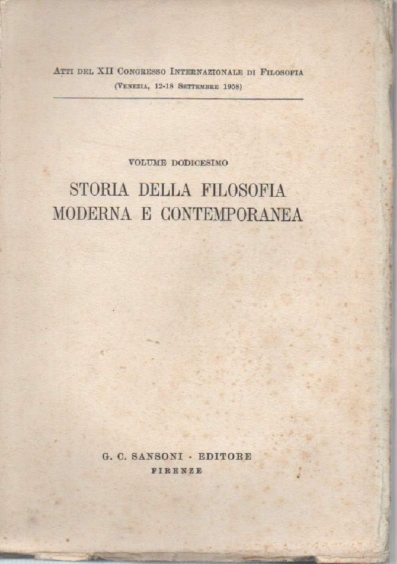 STORIA DELLA FILOSOFIA MODERNA E CONTEMPORANEA