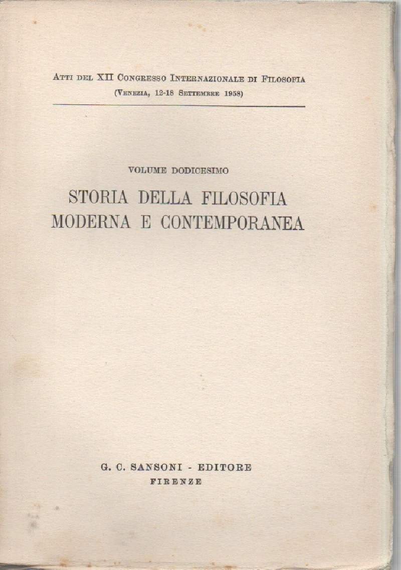 STORIA DELLA FILOSOFIA MODERNA E CONTEMPORANEA