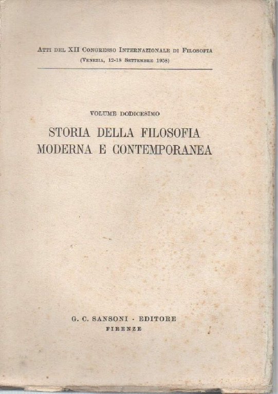 STORIA DELLA FILOSOFIA MODERNA E CONTEMPORANEA